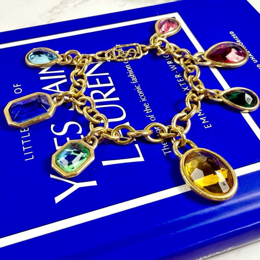 Yves Saint Laurent Ultra Rare Gold Plated Multicolored Jewel Charm Bracelet - Picture 3 of 12